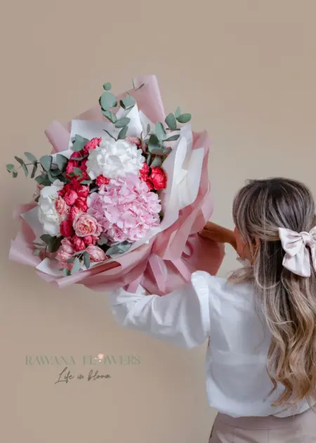 Blush Pink Hydrangea & Carnation Bouquet - RAK Delivery | باقة هيدرنجا وردي وقرنفل - توصيل رأس الخيمة