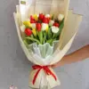 Colorful Mixed Tulips Hand Bouquet UAE | باقة توليب ملونة بتغليف كريمي أنيق الإمارات