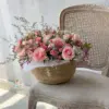 Elegant Pink Roses & Garden Blooms Basket Dubai | تنسيق سلة الجوري الوردي وزهور الحديقة دبي