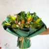 Mixed Lily & Roses Bouquet Emerald Wrap Dubai | باقة زنبق وجوري منوعة بتغليف أخضر زمردي دبي