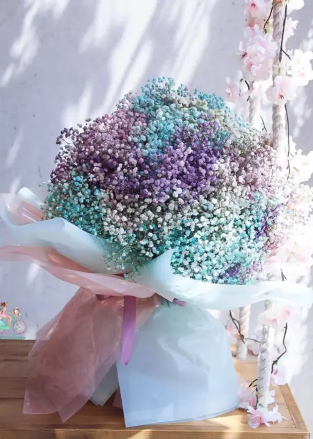Gipsofila Rainbow Baby’s Breath Cloud Bouquet RAK | باقة جيبسوفيلا قوس قزح (بيبي بريث) رأس الخيمة