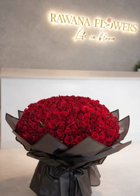 Grand 499+1 Red Roses Couture Bouquet in Black Luxury Wrap
