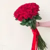 Grand Red Roses Hand Bouquet Satin Ribbon Dubai | باقة جوري أحمر كبيرة مع شريط ساتان دبي