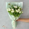 Pure White Tulips Hand Bouquet Mint Green Wrap UAE | باقة توليب أبيض نقي بتغليف أخضر نعناعي الإمارات