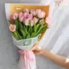 Soft Pink Tulips Hand Bouquet Pastel Wrap RAK | باقة توليب وردي ناعمة بتغليف باستيل أنيق رأس الخيمة